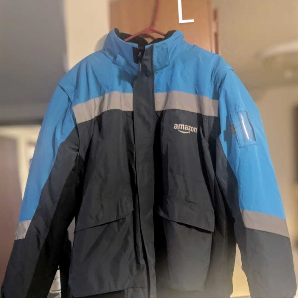Amazon Blue Jacket Fleece Interior Delivery Associate Coat Hood Optional Inside